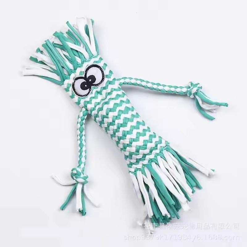 Dog Rope Chew Toy Straw Head Braided Knot Doll Squeaker Sound Toy Molar Dog Toy Pet Training Pet Interactive Toy Pet Supplies