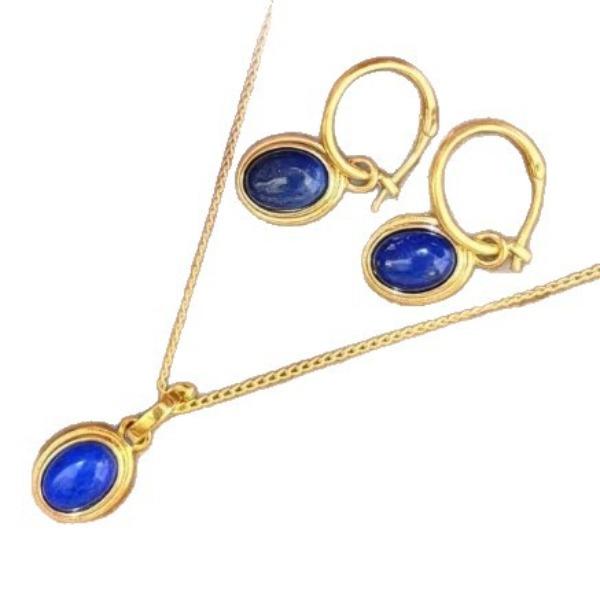 Leichter Luxus Retro High-End Ovaler Lapislazuli Halskette Ohrbügel Nische Persönlichkeit Exquisit Elegant Anzug