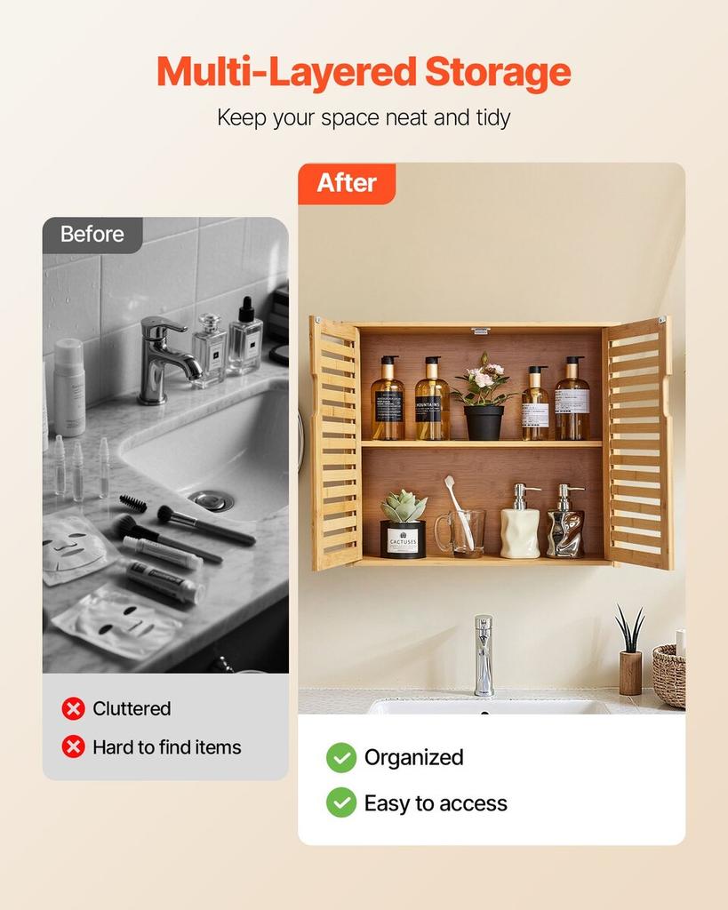 Bathroom Wall Cabinet, 2 Doors and Adjustable Shelf with 3 Height Levels, Over the Toilet Storage Medicine Cabinet Wall Mounted, Hanging Organizer