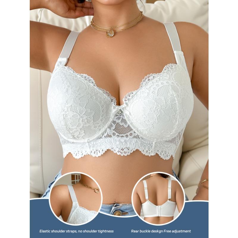 Soutien-gorge push-up à lacets brodés, dos en U, rembourrage latéral, grande taille, pour femmes
