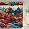 Watercolor Japanese Landscape Style Shower Curtain, Texture Fabric Bathroom Decor Waterproof Fabric Shower Curtian with Hooks