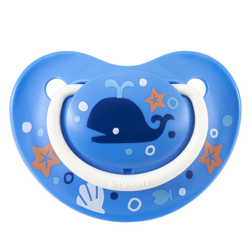 Pigeon Baby Pacifier Fun Friends 6–18 Months – Whale Design with Case, Soft Silicone, Blue (Size L)