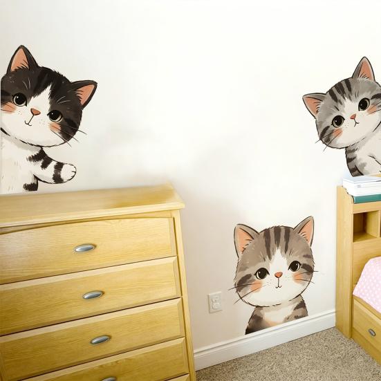 3 Stück Guckende Katze Rausguckende Wandaufkleber Cartoon Katzen Aufkleber Abnehmbar Abziehen