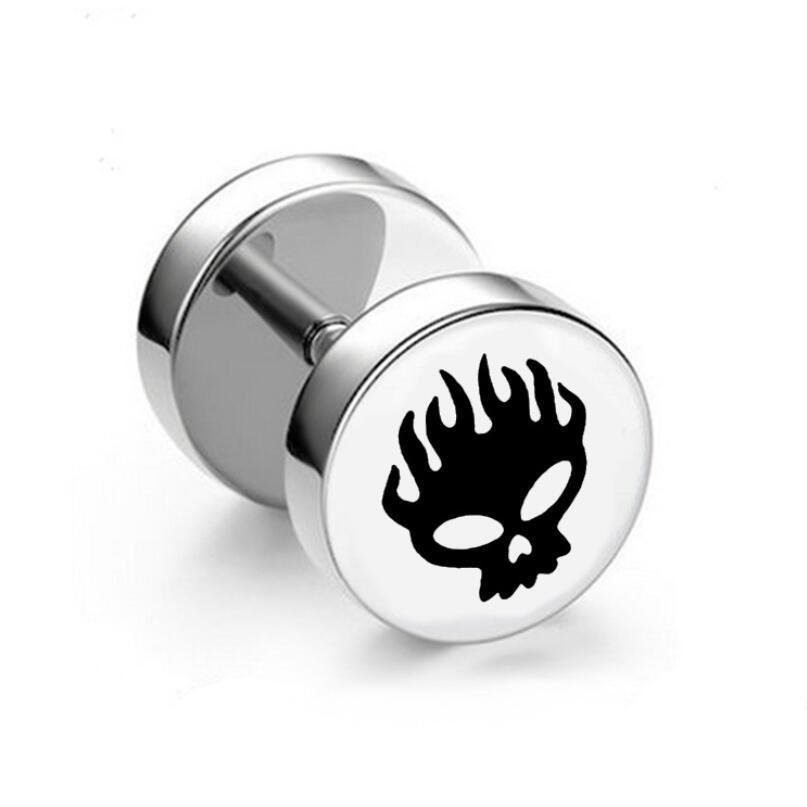 1Pc Punk Black Stainless Steel Round Stud Earrings Women Men Gothic Tunnel Barbell Dumbbell Earings Ear Piercing Zircon Gifts