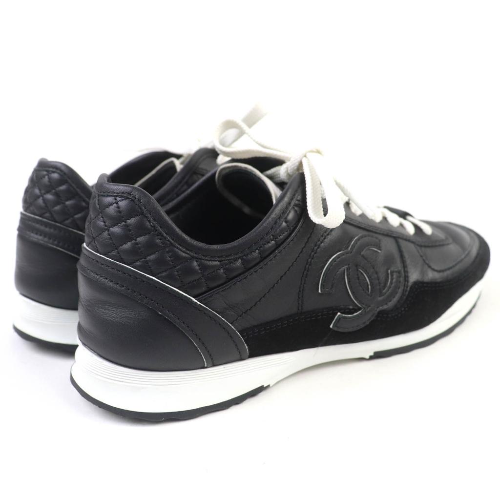 Sehr Gut CHANEL Low-Cut-Sneaker COCO Mark Schnürschuhe Leder schwarzes Leder Damen 35 G46372 Gebraucht