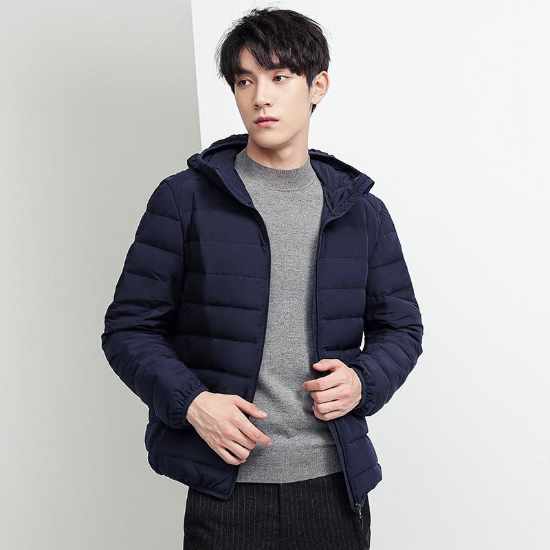 Down Jacket Men's Winter Top Soft New Hooded Trendy Brand Jacket Solid Color 90 White Duck Down Can Be Split In Two