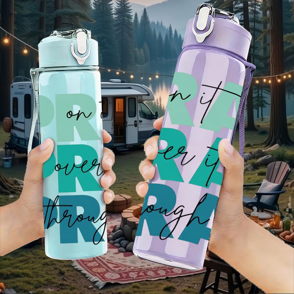 1PC Pray Pray Pray Green Lettering 750ml Color Plastic Water Bottle Leakproof Flip Straw Lid For Sports Office Home Use