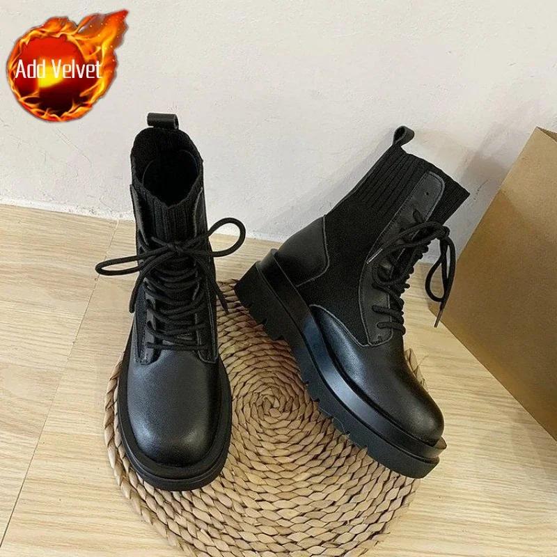 Fashion Female Short Shoes Black Biker Women's Ankle Boots With Laces Lace-up Chic and Elegant Autumn Booties Footwear Hot On Promotion