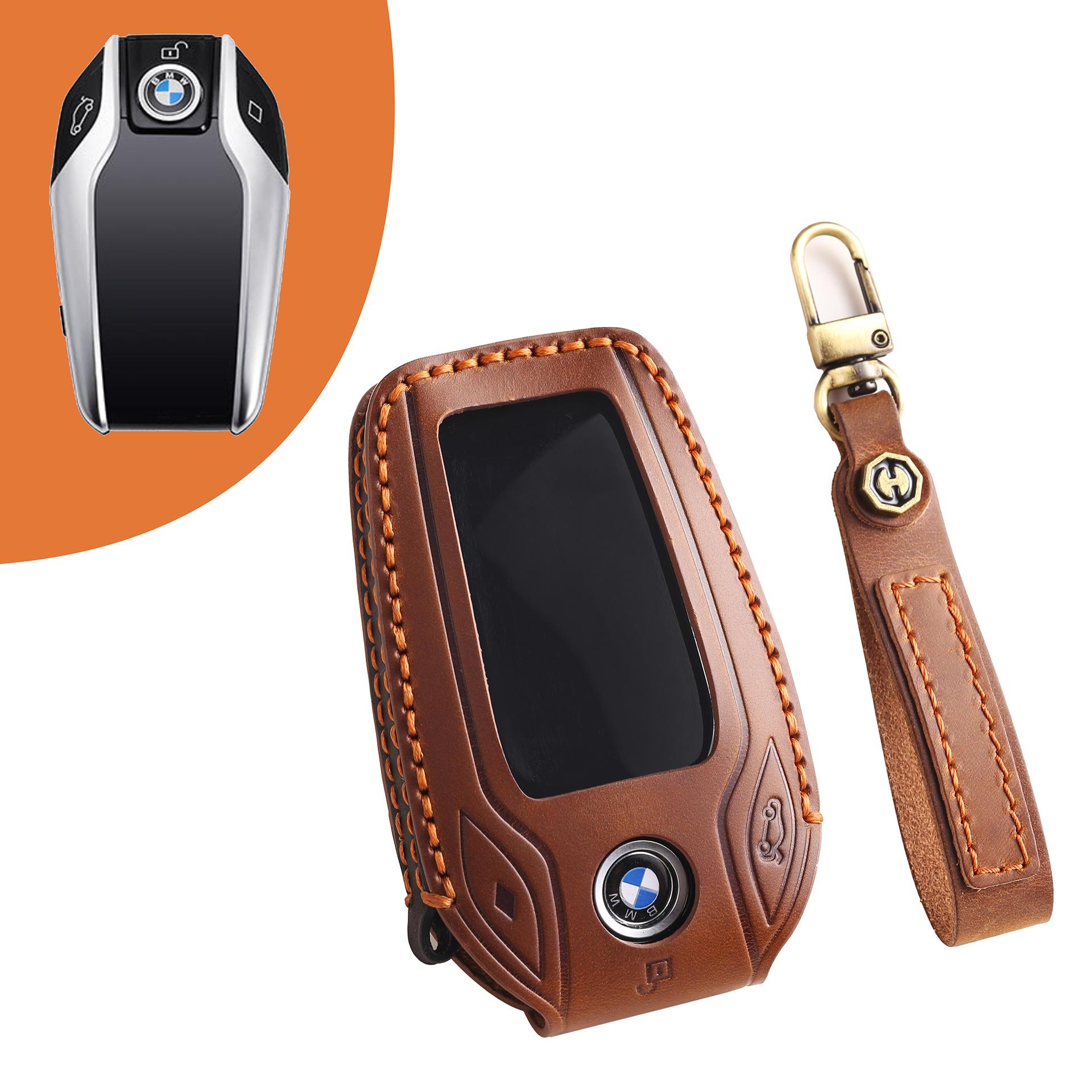 

Applicable to BMW LCD leather key case 7 series 730li 740 men s 5 series 530 high-end leather key case коричневый