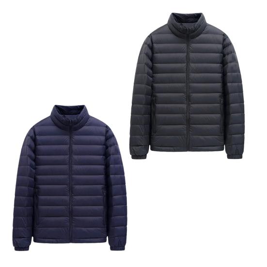 Yousheng Men Cotton Coat Stand-Up Collar Long Sleeve Solid Color Quilted Jacket with Pockets Winter Lightweight Short Outwear