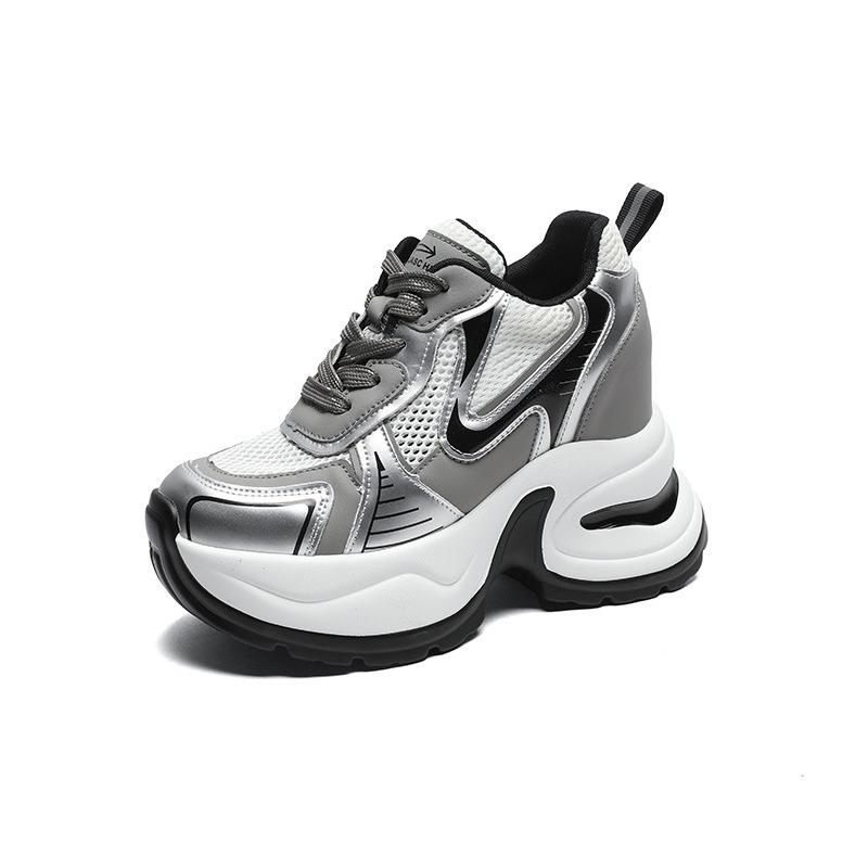 

10 inner height increase dad shoes women s spring and summer leather mesh breathable small muffin casual sports shoes 34 серый