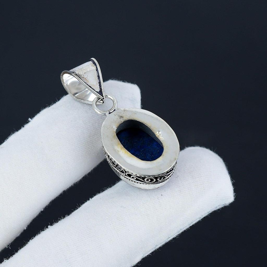 Wunderschöner Lapislazuli Edelstein Silberanhänger in 925 Sterlingsilber - Handgefertigtes ovales Design, Alltagsschmuck Muttertagsgeschenk