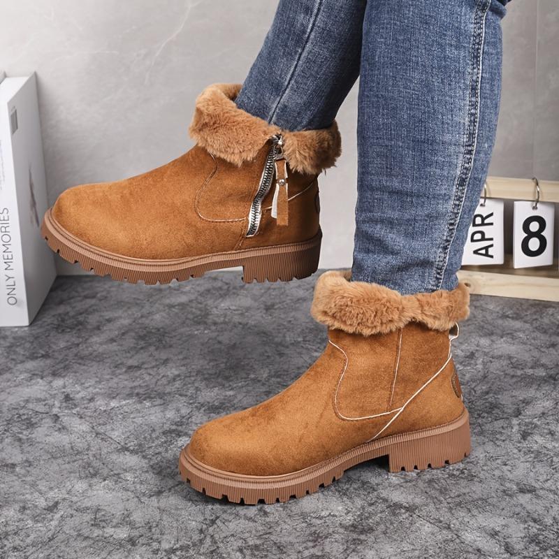 Women's Winter Furry Slip-Resistant Platform Sneakers/Boots - Thick Platform Height Increase