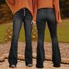 Women's Mid Rise Flare Jeans Slim Fit Button Fly Stretch Denim Trousers Elegant Commuter Long Denim Pants