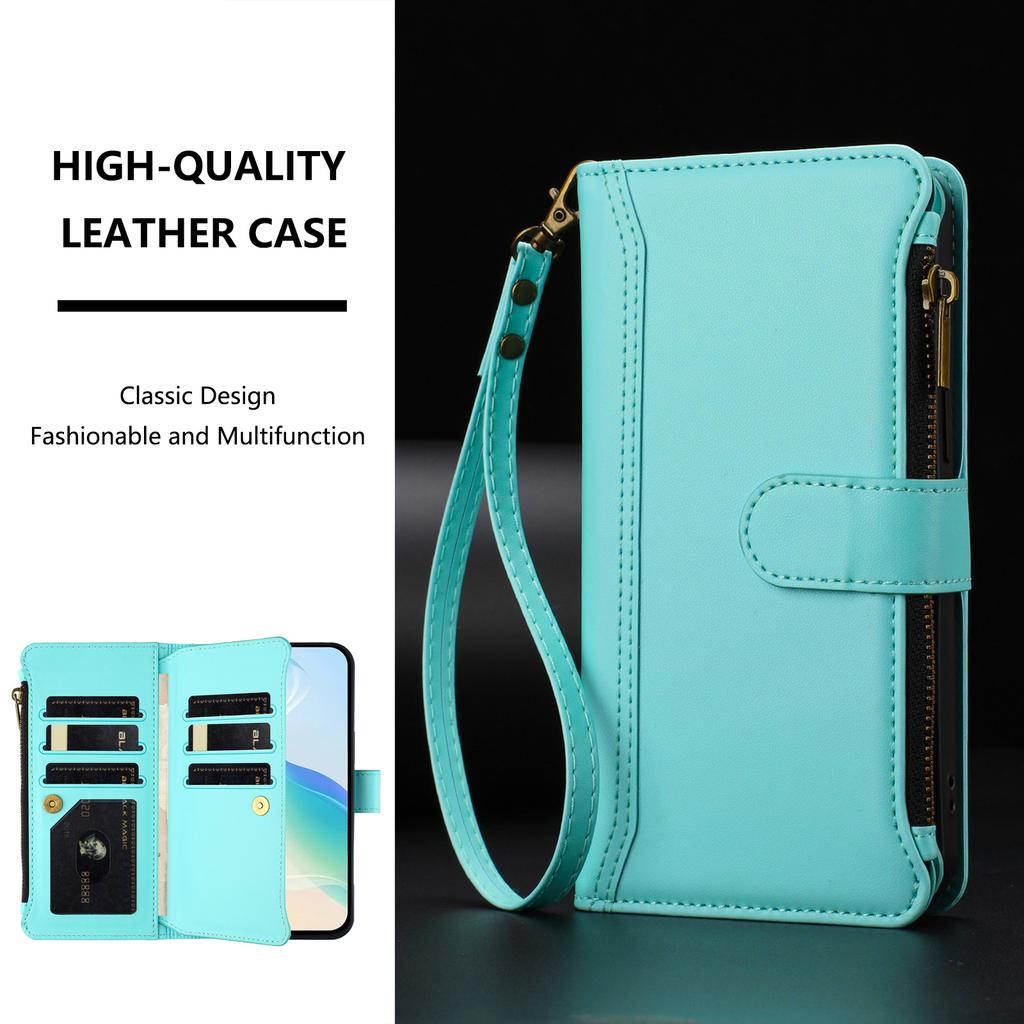 For Nothing CMF Phone 2 Pro Leather Case 9 Card Slots Zipper Wallet Stand Phone Cover with Wrist Strap