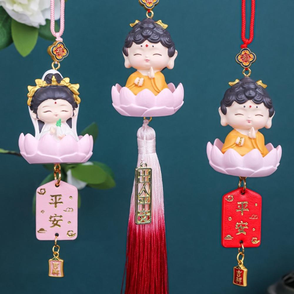 Cute Buddha Guanyin Car Pendant Chinese Style Cartoon Buddha Figures  Car Interior Decoration