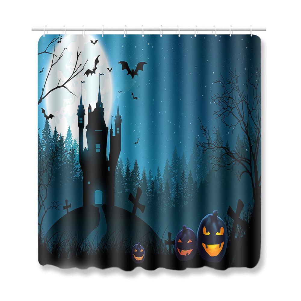 Halloween Shower Curtain Floor Mat Combination Four-Piece Set Bathroom Toilet Carpet Door Mat