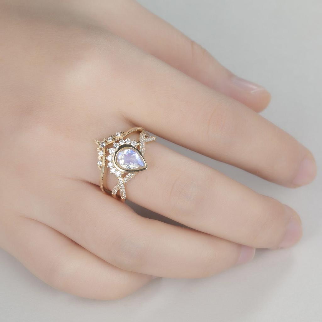 Ornament European and American rose floral design ring Princess-cut pear-shaped gemstone ring, gold couple rings for women