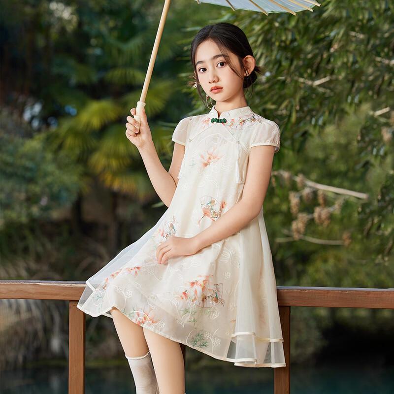 ASK JUNIOR Girls' Chinese Style Embroidered Mesh Princess Dress