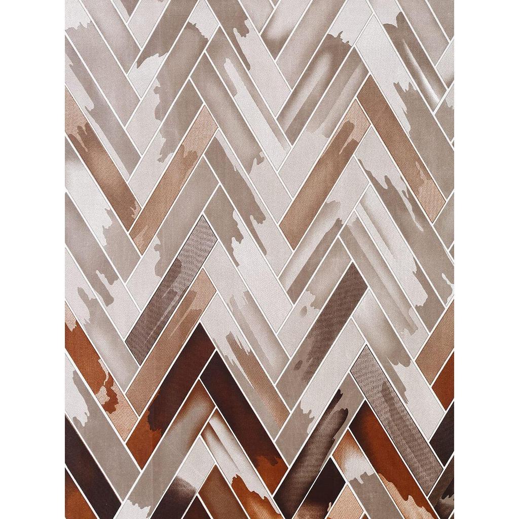 2 Pieces Geometrical Panel Eyelet Polyester Curtains  Brown, Eyelet