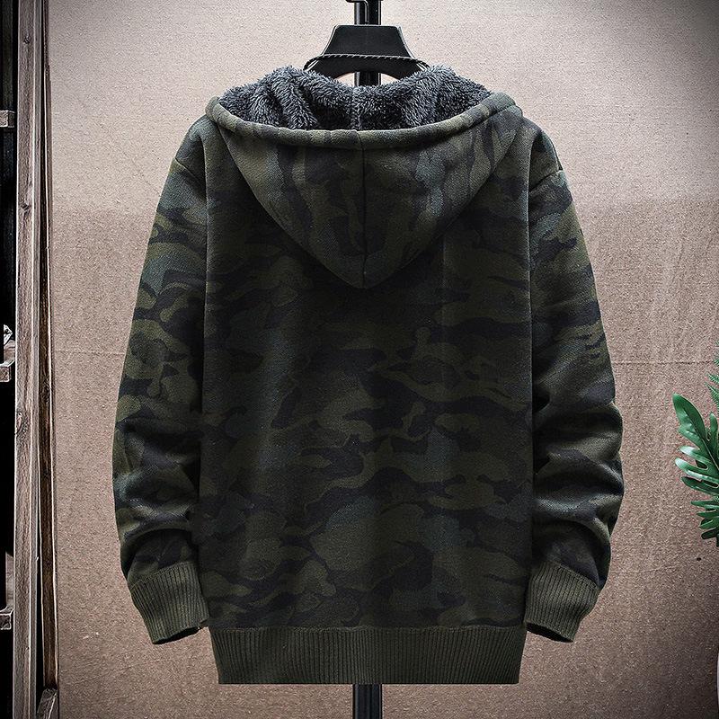 Men's Korean Style Camouflage Velvet Hoodie - Casual Autumn/Winter Knitwear