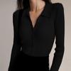 Women Lapel Slim Thin Jacket Buckle Sexy V-neck Long-sleeved POLO Collar Knitted Cardigan Sweater