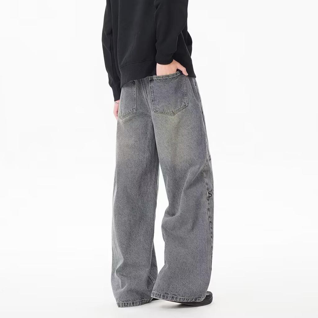American Hand-painted Graffiti Straight Jeans Men's Summer Washed Old Trendy Brand Casual Loose Wide-leg Trousers
