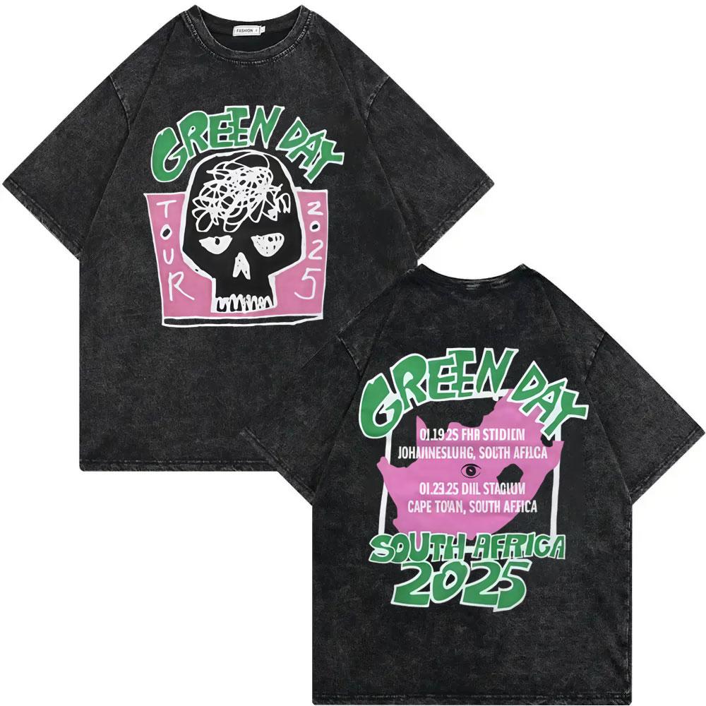 Rock Band Green Day Tour 2025 Merch T Shirt Fashion Rock Vintage Washed Tshirt Men Women Clothing Casual Short Sleeve Tshirts