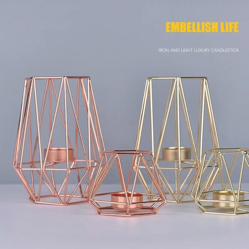Ornamenti in Metallo Portacandele Contenitore Geometria Poligonale Ferro Portacandele Artigianato Semplice Base per Candela Aromaterapica