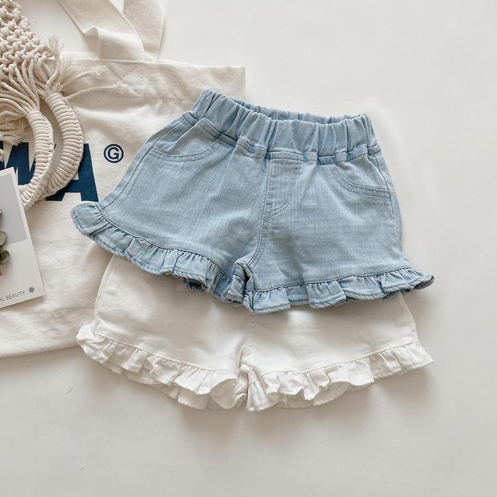 Girls' Denim Ruffle Edge Summer Shorts 2024 Kids' Clothing 