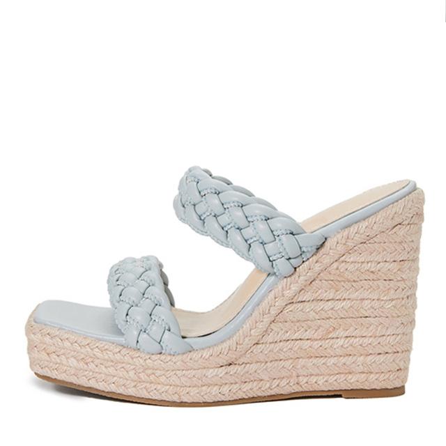 Neue Keilschuhe für Damen Hausschuhe Mode handgefertigt Stroh Seil weben dicken Boden Plattform High Heels Sexy goldene Sandalen