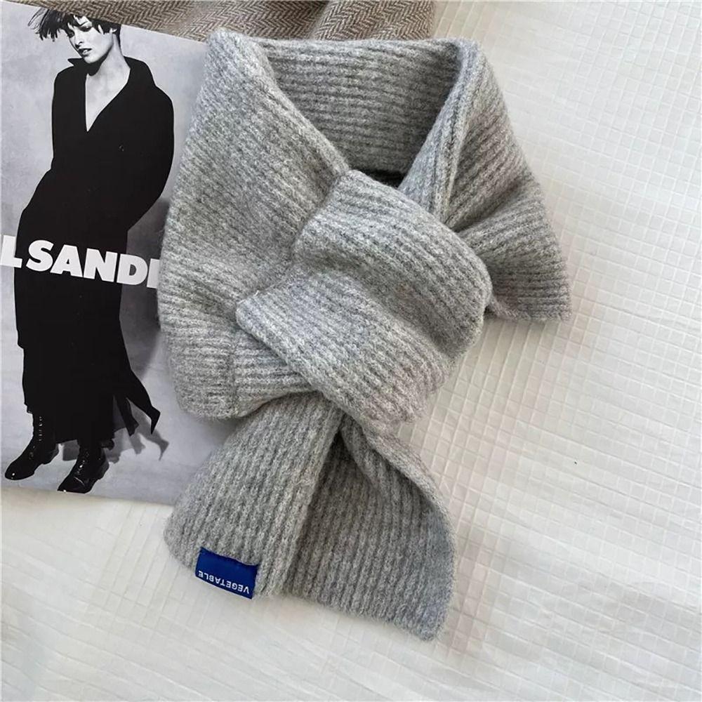 Woolen Knit Scarf Solid Color Short Neckerchief Neck Guard Shawl Neck Warmer Women