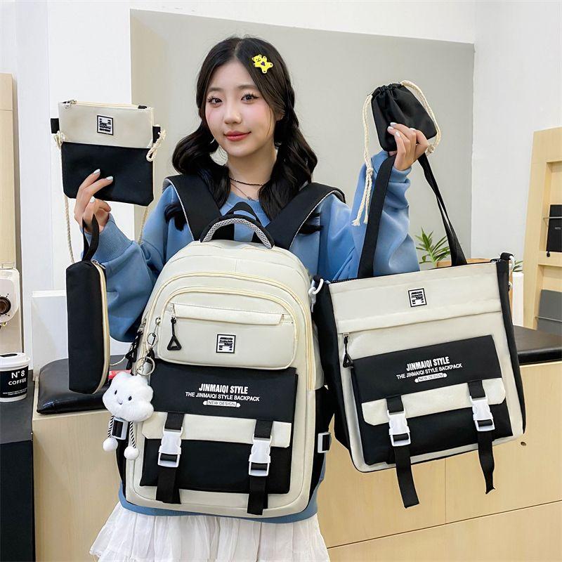 5Pcs  Student Backpack Set The Start of School Season Korean Fashion Junior High School Backpacks Large Capacity Two-piece Bags Set