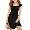 Girls Summer Sleeveless Dress - Square Neck Ruffled Back Short Dress