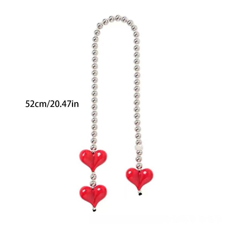 Heart Shaped Striped Pendant Keychain Delicate Pink Heart Adjustable Hanging Decoration For Keys And Mobile Devices