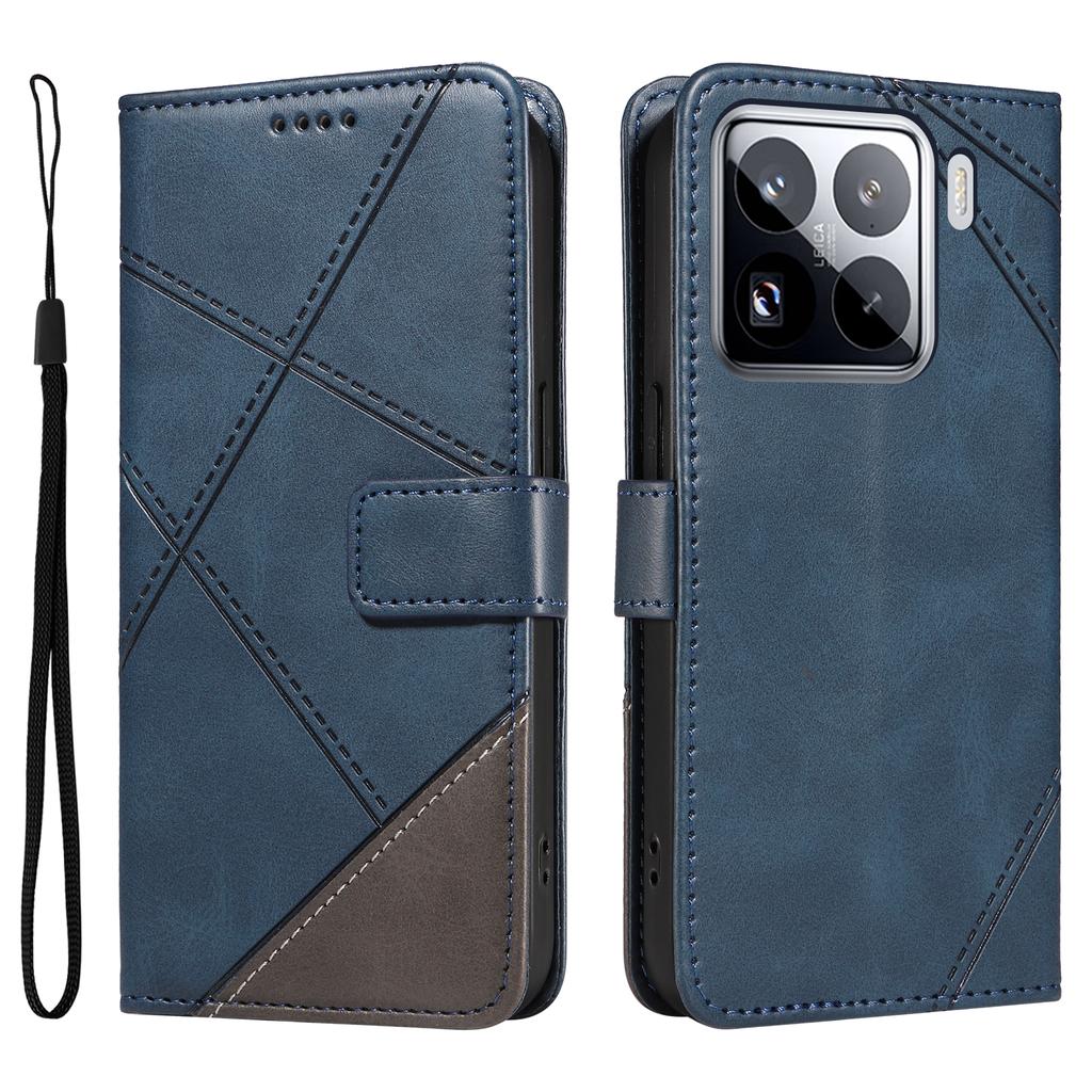 For Xiaomi 15 Pro Case Leather Geometric Line Wallet Phone Cover with Wrist Strap