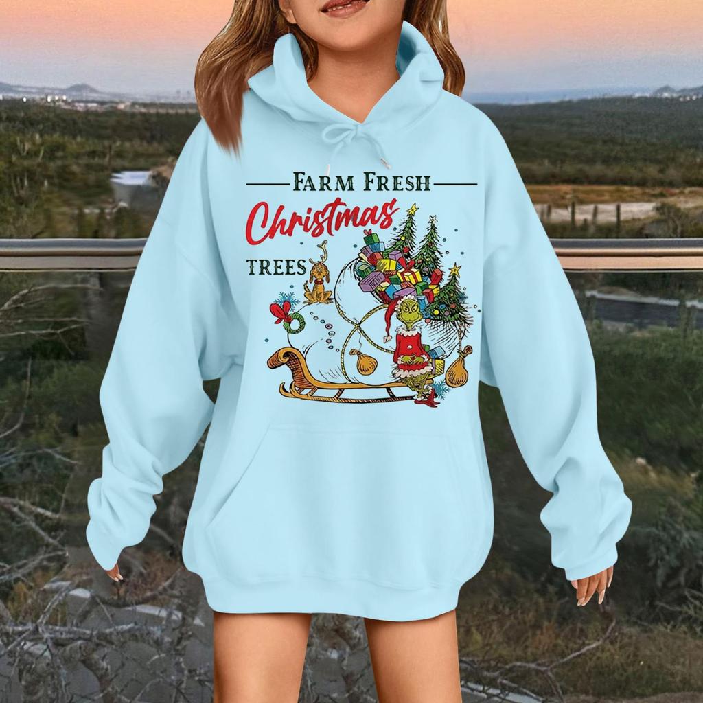 Children's Fashionable Casual Long-sleeved Loose Christmas Print Pullover Hooded Sweatshirt