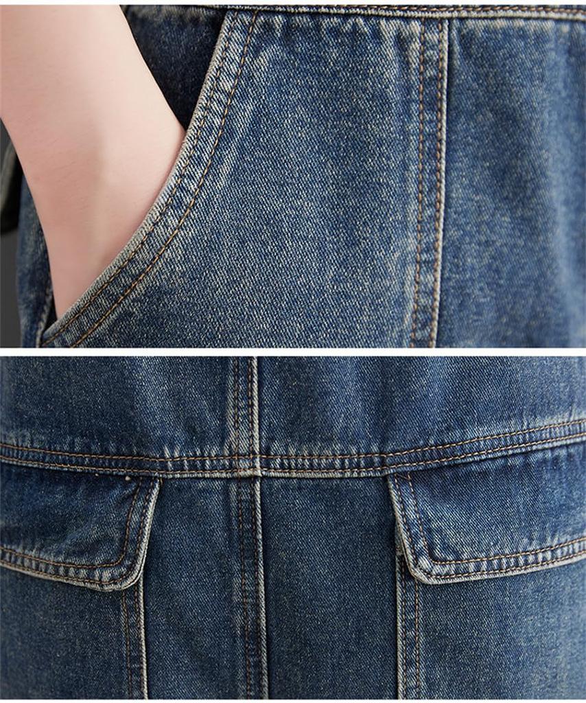 Denim Loose Autumn Size [Mohokyo] Women's Overalls, Fit, Wide-Leg Jeans, Figure-Flattering, Spring, Summer, (Color Shown, L)