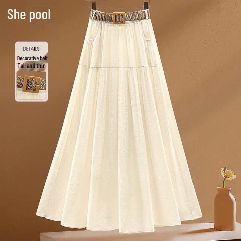 Women s Elastic Waist Patchwork A-Line Mid-Length Skirt ONE SIZE