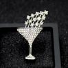 Stylish Cocktail Glass Rhinestone Brooch - Women's Creative Anti-Exposure Pin Accessory