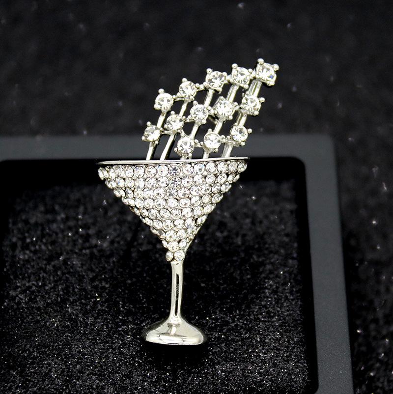 Stylish Cocktail Glass Rhinestone Brooch - Women's Creative Anti-Exposure Pin Accessory