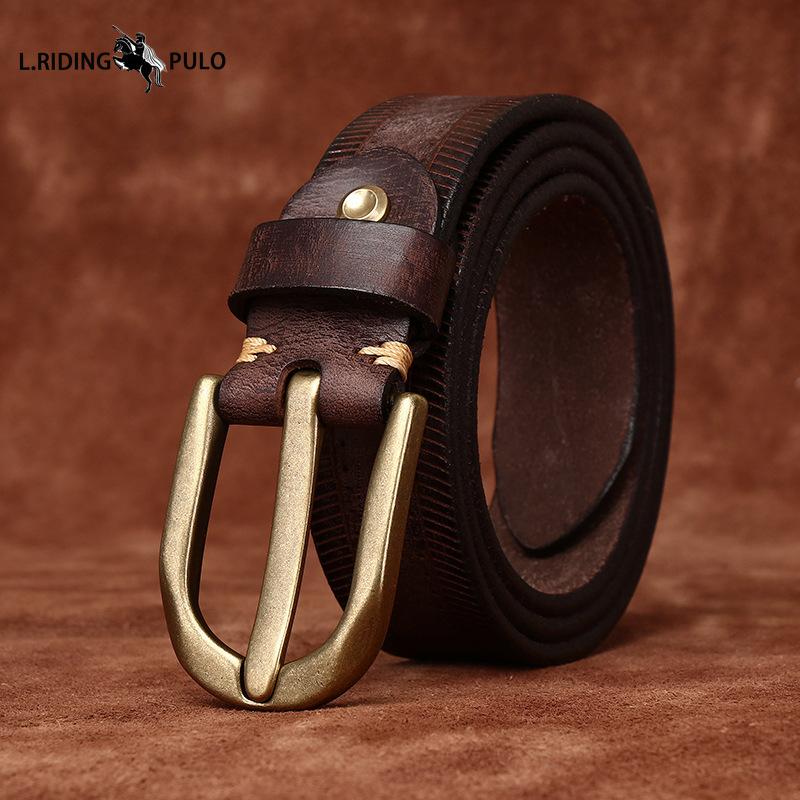 Retro Washed Top Layer Cowhide Belt Men's Genuine Leather Pin Buckle Casual Denim Men's Belt