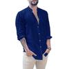 European and American Men's Linen Cardigan Solid Color Casual Stand-up Collar Long-sleeved Shirt