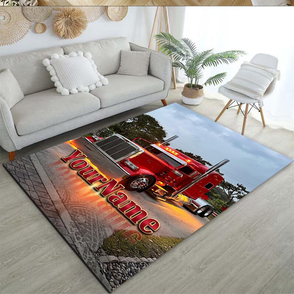 Peterbilt Heavy Trucks Customizable Name Floor Rug Office Rug Perfect for Entryway Study Room Game Room Playrooms Antislip Carpet Anime Office Decor