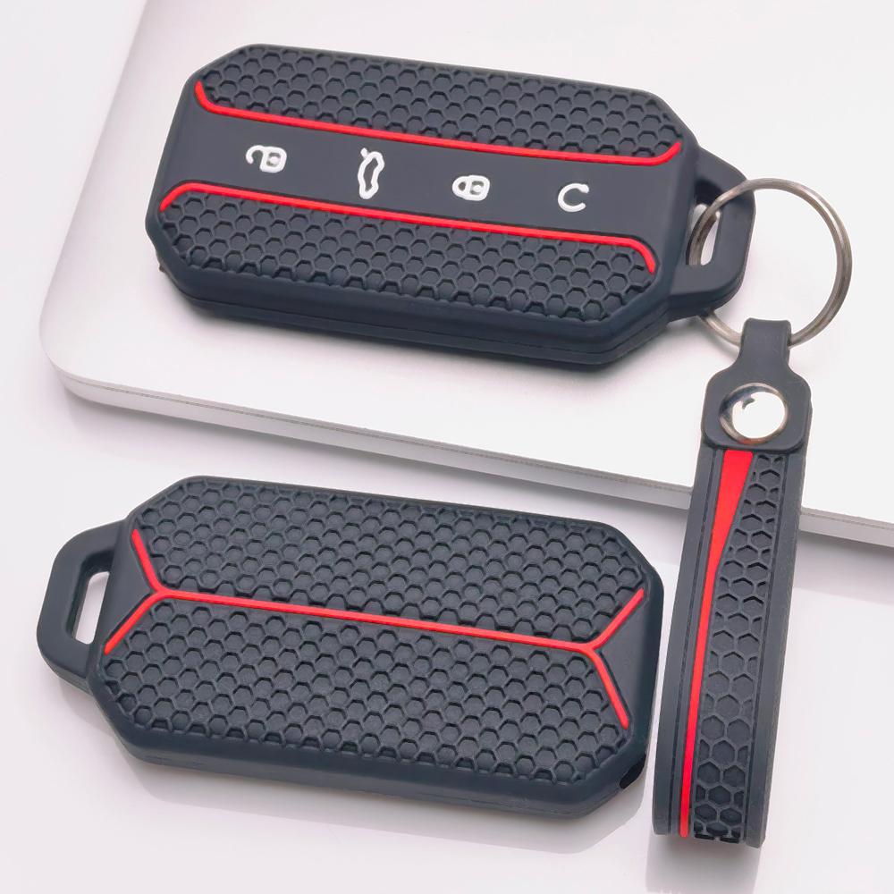 Silicone Car Key Fob Cover for Chery Jaecoo 5 J5 J7 Tiggo 9 Arrizo 8 OMODA 5 Jetour with Keychain Honeycomb Texture Racing Stripe Remote Key Protector