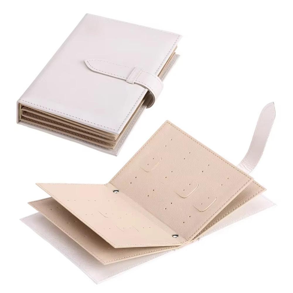 Portable Ear Studs Storage Case Jewelry Organizer Book Travel PU Leather Earrings Holder
