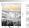 Sunrise Mountain Shower Curtain Foggy Forest Landscape Nature Art Bath Decor Waterproof Fabric Minimalist Design Home 180X200