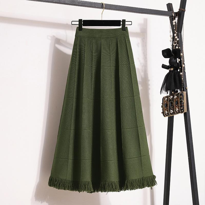 Large Size Women's Fat Mm New Winter Style Slim and Age-reducing Tassel-edged Simple A-line Skirt Loose Skirt for Women