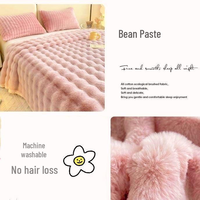 Plush Winter Bubble Rabbit Velvet Fleece-Lined Warm Bed Sheet