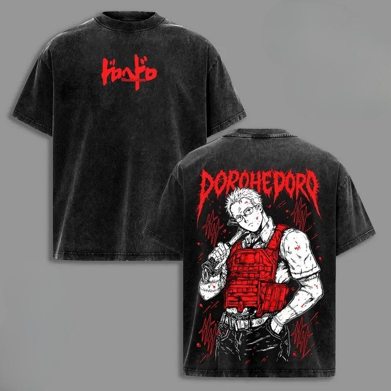 Anime Dorohedoro Shin Printed Tee Men Women Short Sleeve Cotton Tshirts Vintage Washed T-shirt Harajuku Male Oversized T Shirt